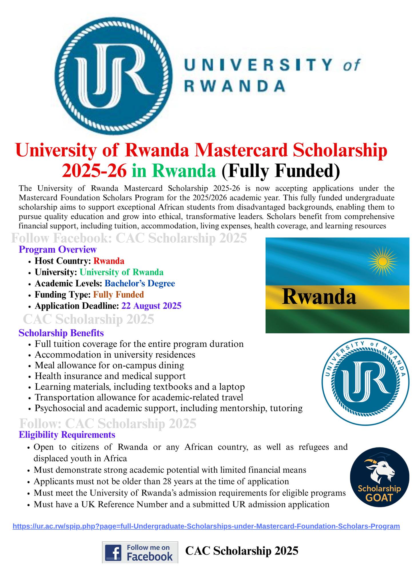 CAC - 🎓University of Rwanda Mastercard Scholarship 2025-26 | Fully ...