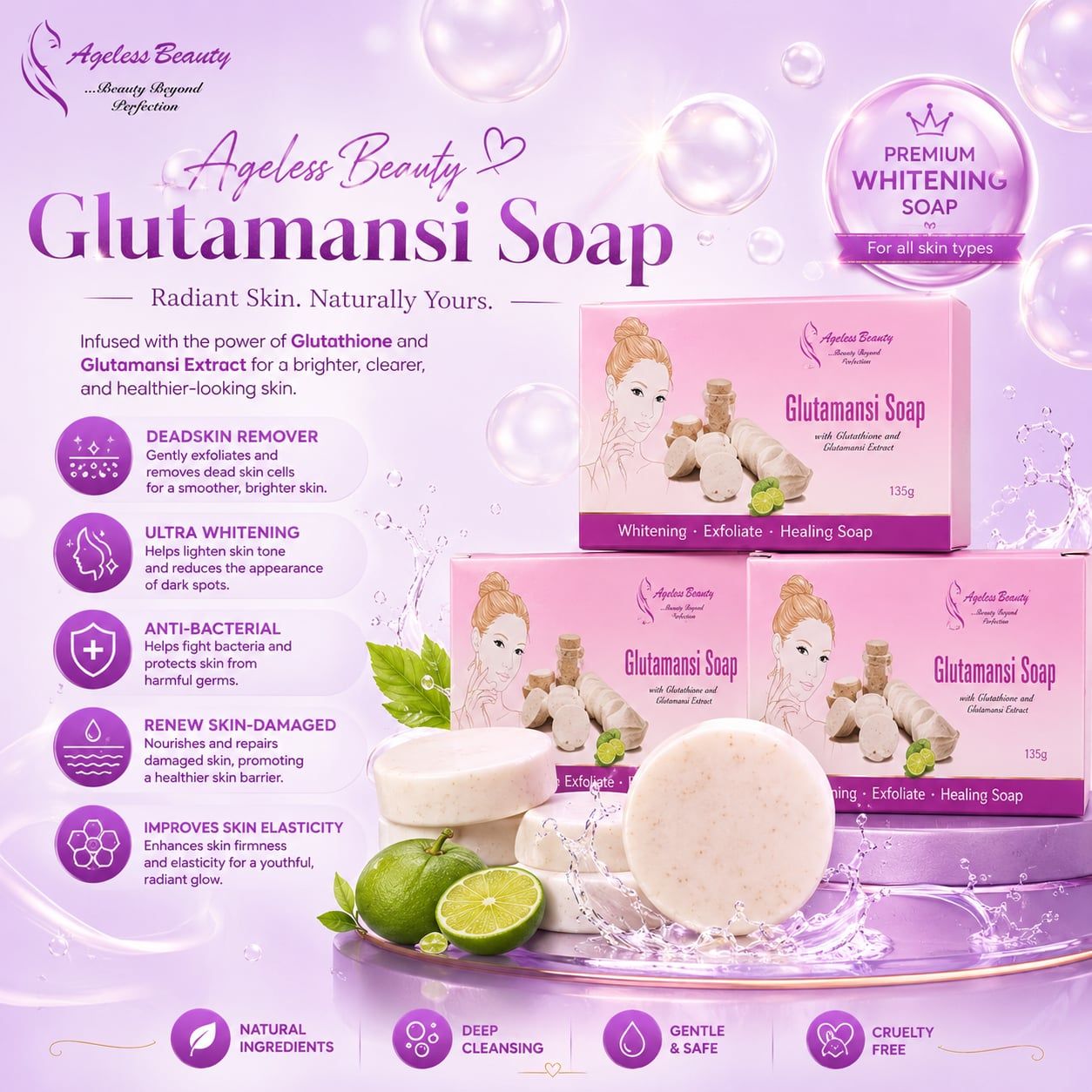Our Glutamansi Soap combines the potent benefits of Glutathione and CALAMNSI extract to deeply cleanse, protect, and repair damaged skin. Whether you're looking to lighten dark spots or simply boost your skin's