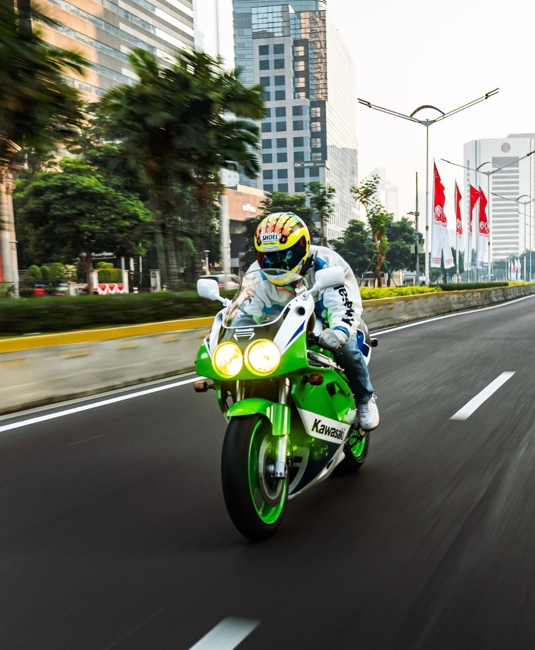 Tony Biker rides a classic Kawasaki ZXR750R motorcycle