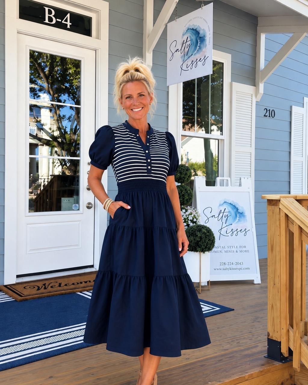 Navy dress with pockets at Salty Kisses Boutique in Pass Christian, MS