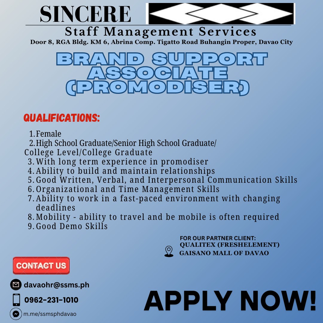 📣 NOW... - Sincere Staff Management Services - SSMS Davao | Facebook