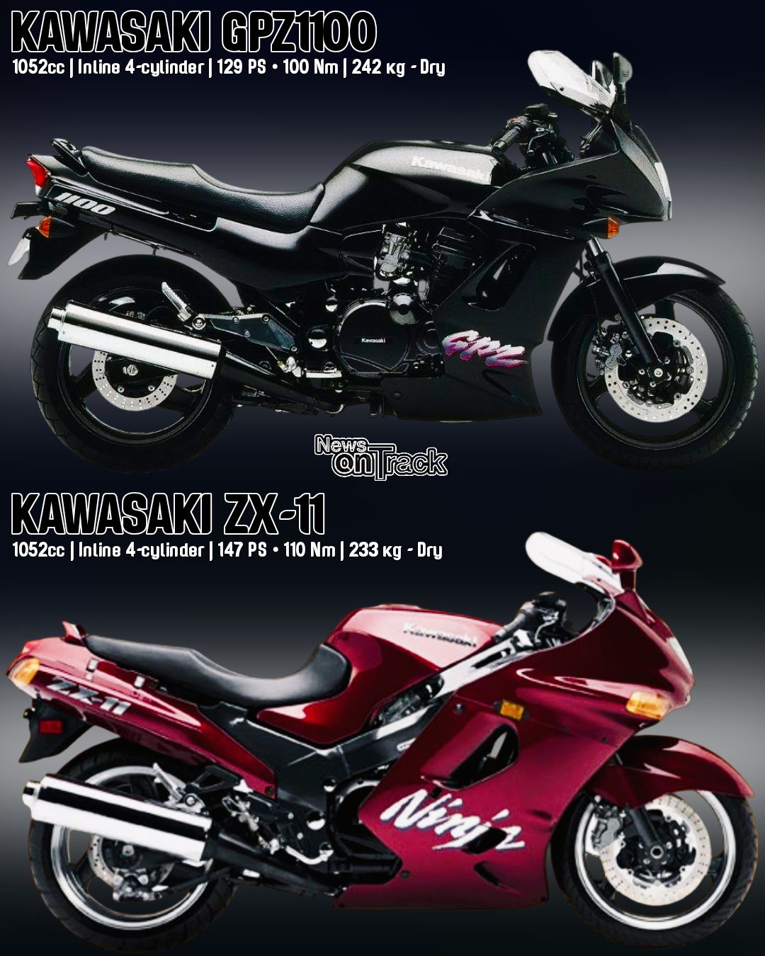 Speed king meets highway cruiser: While the 1990–2001 Kawasaki