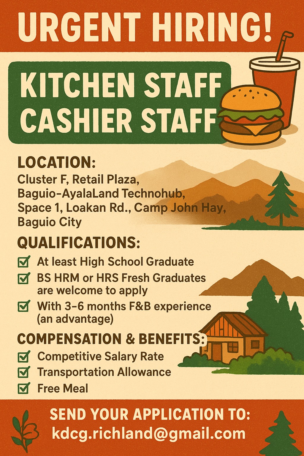 Pinoy - 💥 URGENT HIRING! 💥 🍔 KITCHEN STAFF 💵 CASHIER STAFF 📍 LOCATION ...