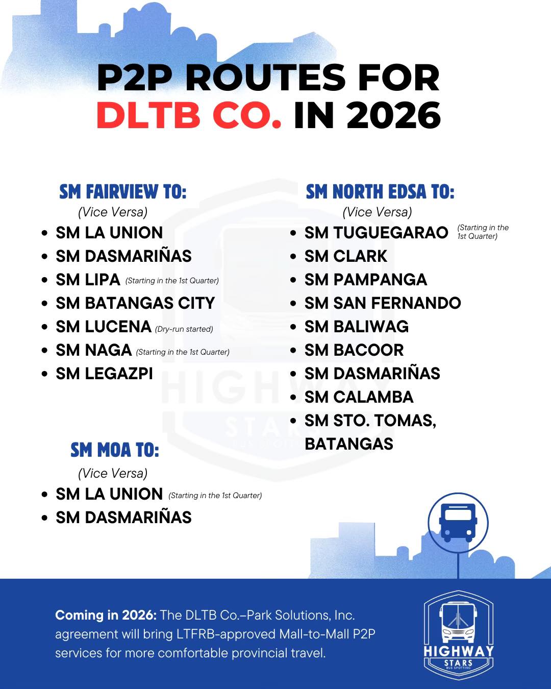 Highway Stars - P2P ROUTES FOR DLTB CO. IN 2026 Coming... | Facebook