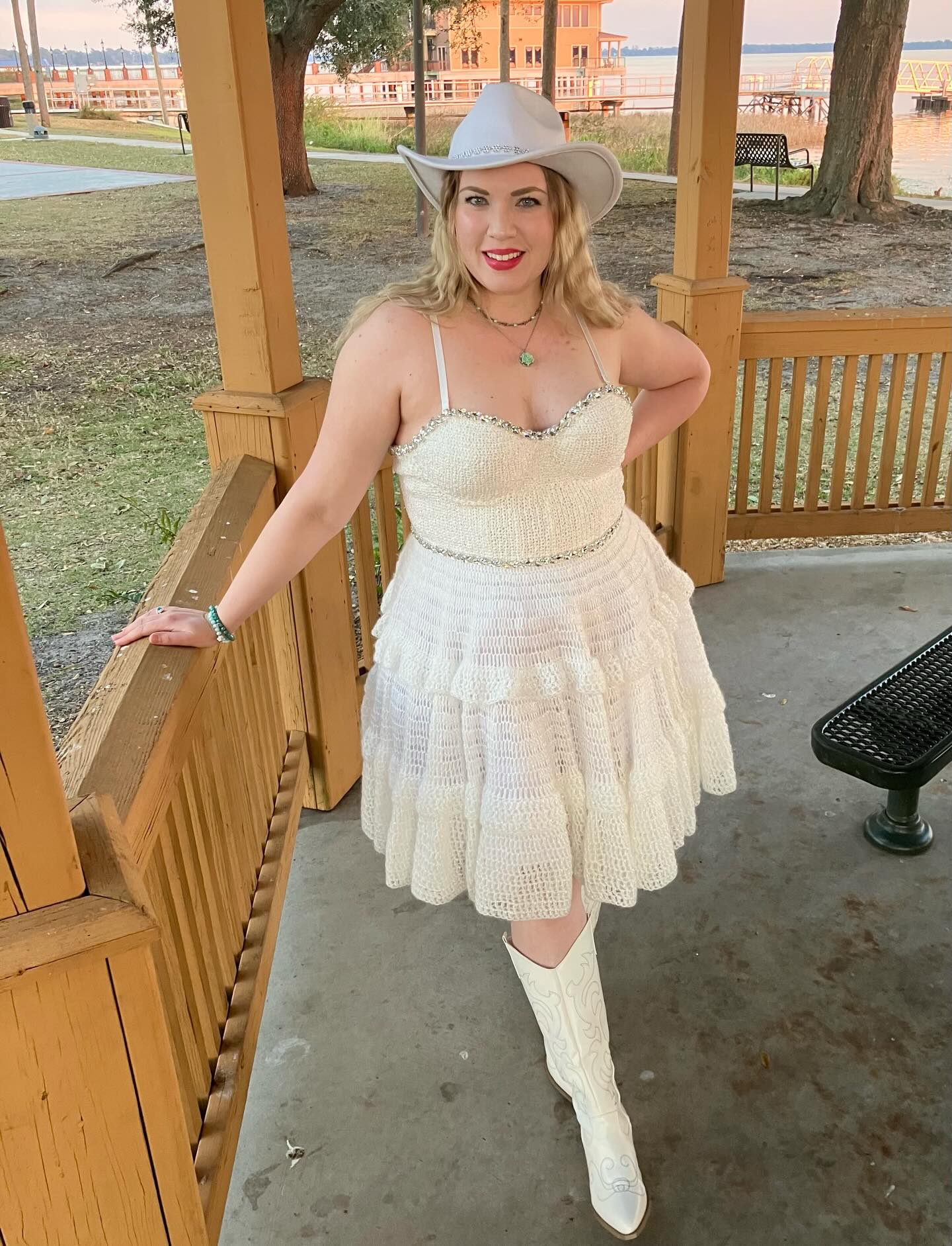Taylor Swift inspired crochet wedding dress with sweetheart neckline