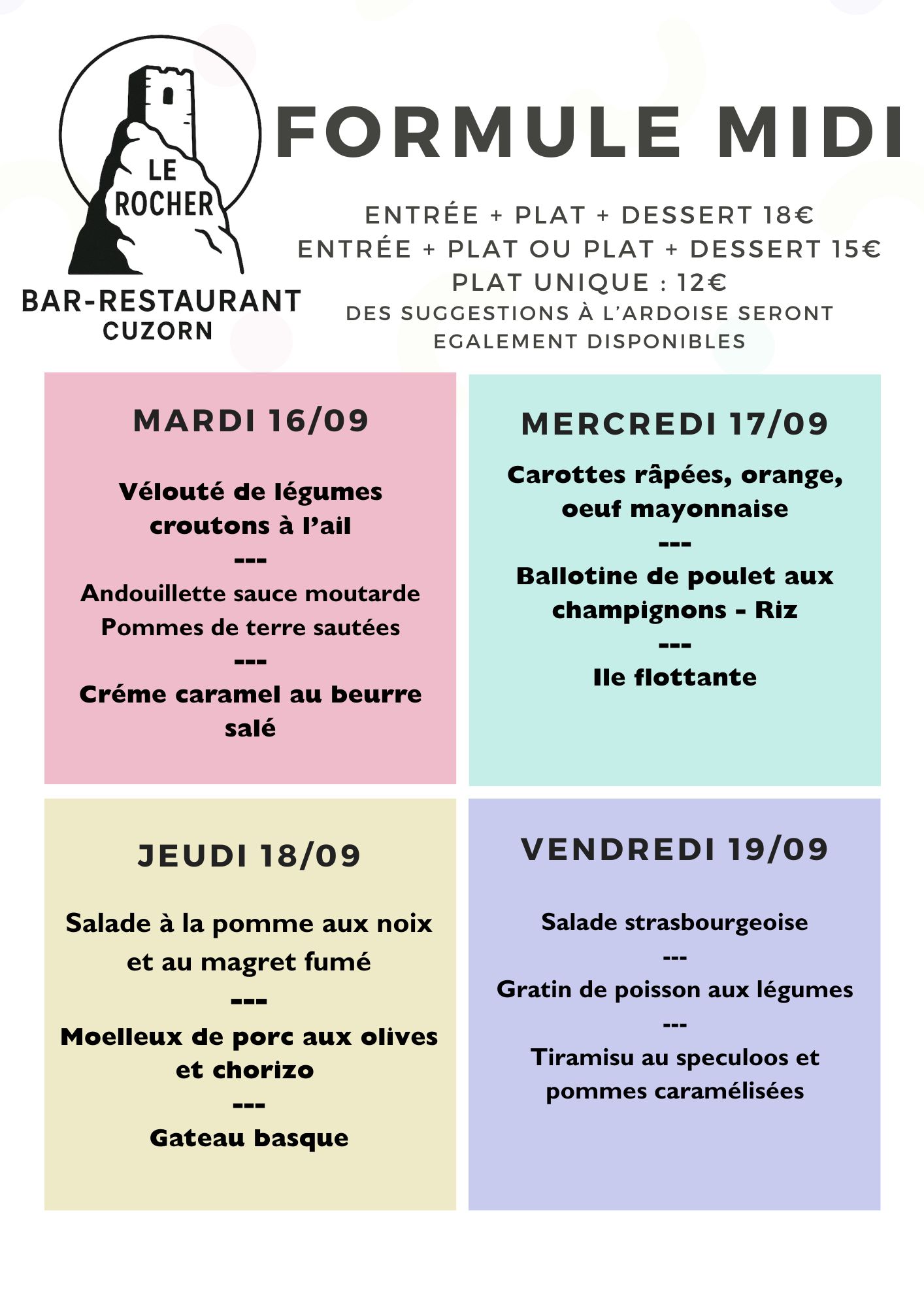 Le - 🥗🍲 Le menu de la semaine est arrivé au Rocher ! Vous cherchez une ...