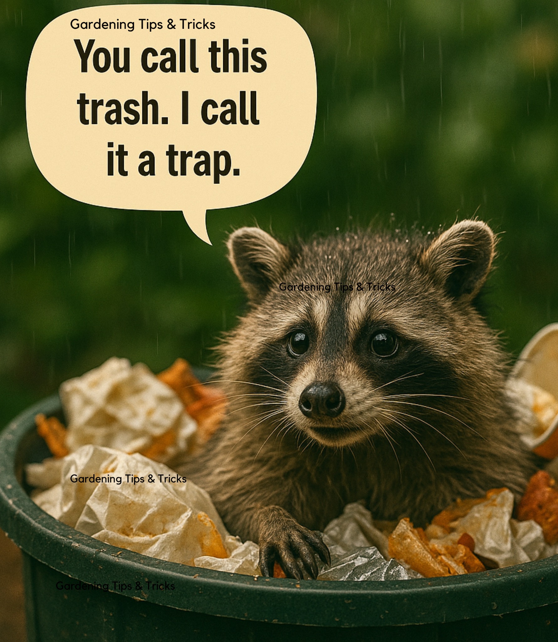 Home - Raccoons easily climb into garbage bins seeking food, but can't ...