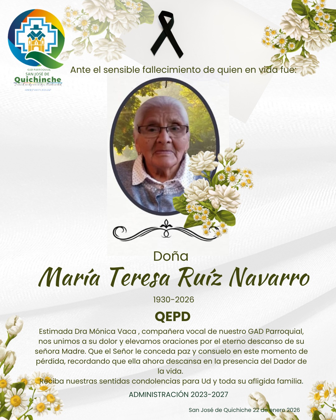 GAD - 🕊️ PARTE MORTUORIO Expresamos nuestras más sentidas condolencias ...