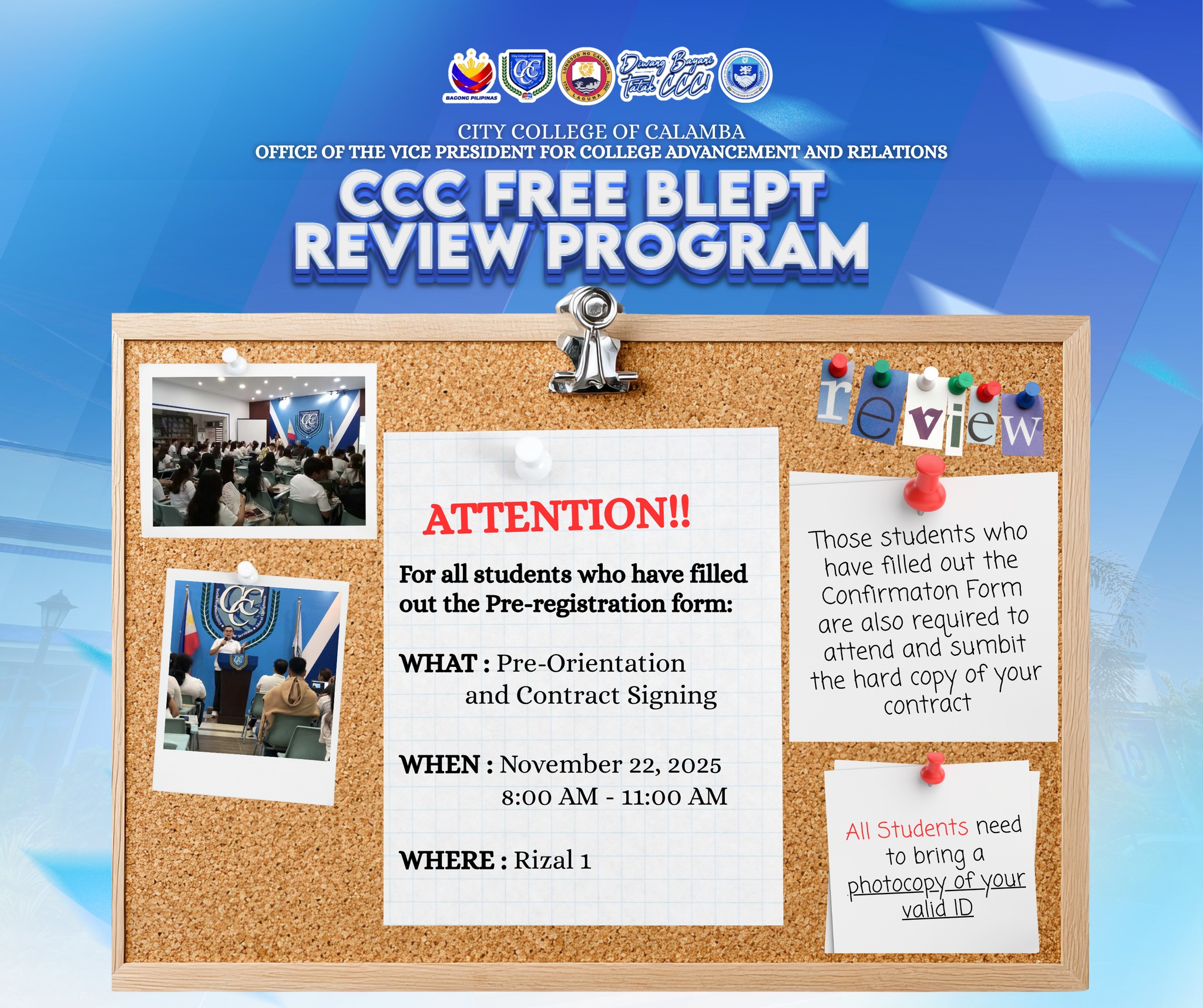 CCC - 📣 Reminder to All Students! Pre-Orientation and Contract Signing ...