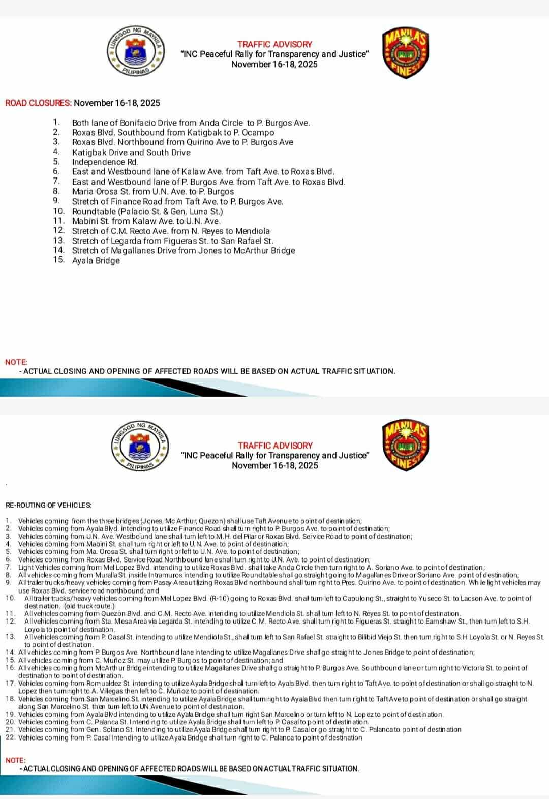 NET25 - TINGNAN: Nasa 15 kalsada sa Maynila ang isasara para magbigay ...