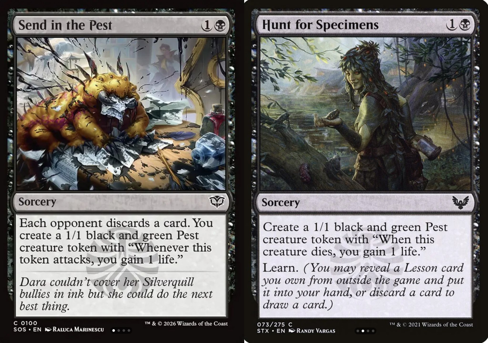 pest cards mtg Magic The Gathering - Wilds of Eldraine You create a 1/1 black and green Pest creature token with Whenever this token attacks Send in the Pest [SGL-MTG-SOS-100-ENF]