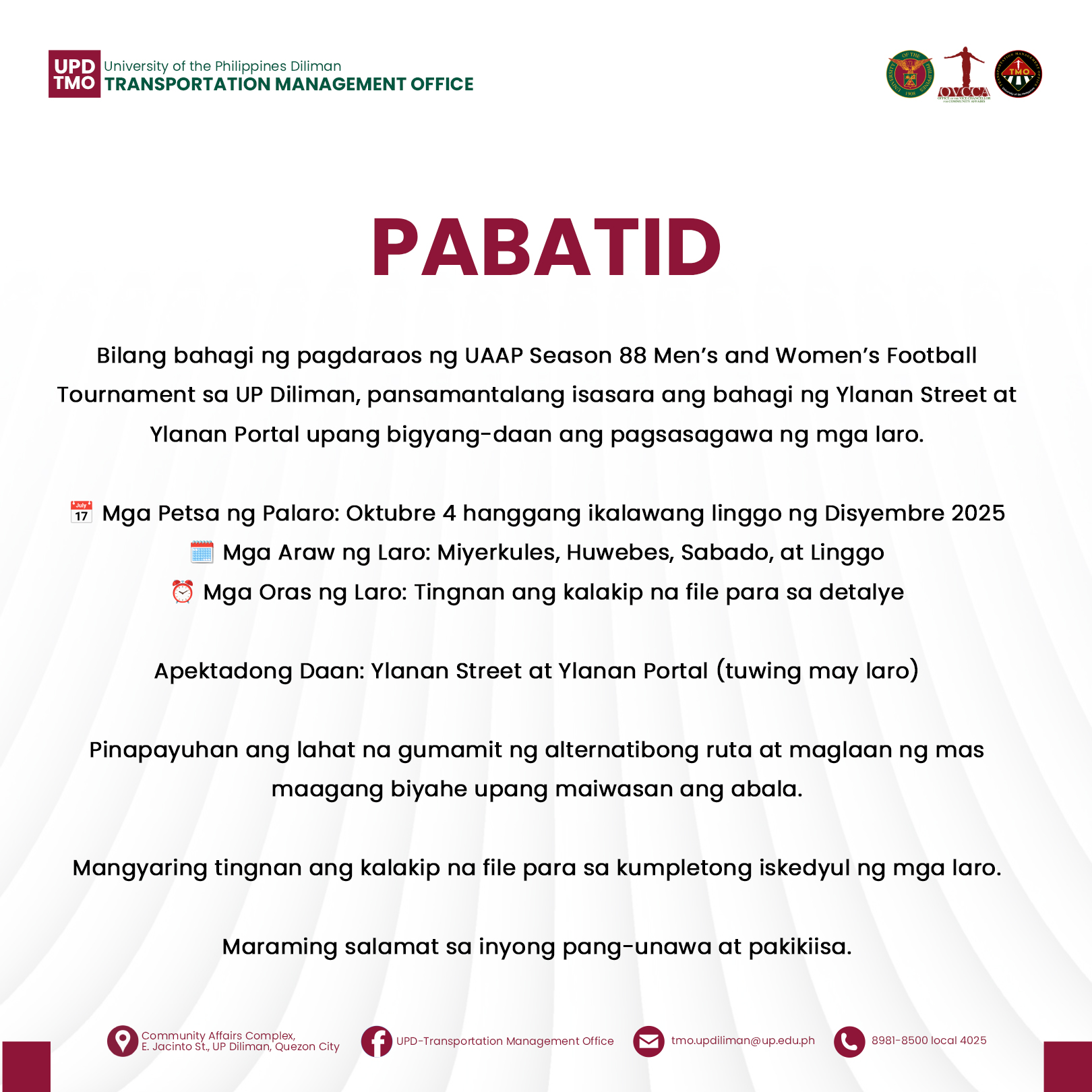 UP Diliman - Ipinababatid ng UP Diliman (UPD)... | Facebook