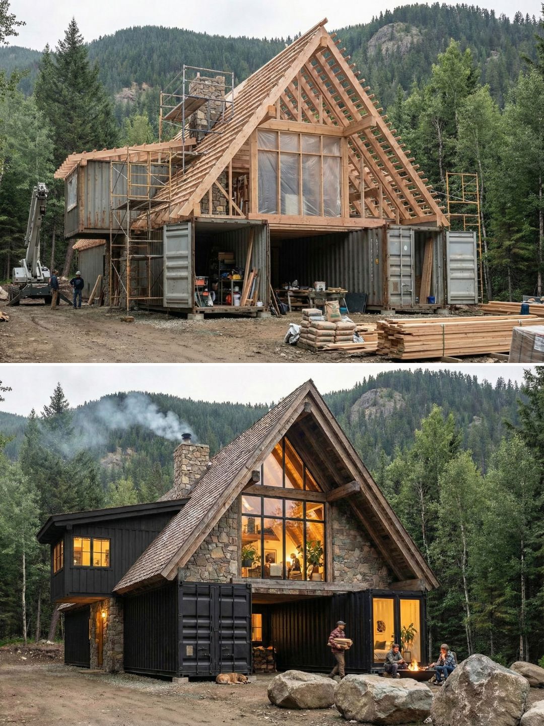 Shipping - Three 40ft Containers Anchor a 2,200 Sq Ft Alpine Lodge This ...