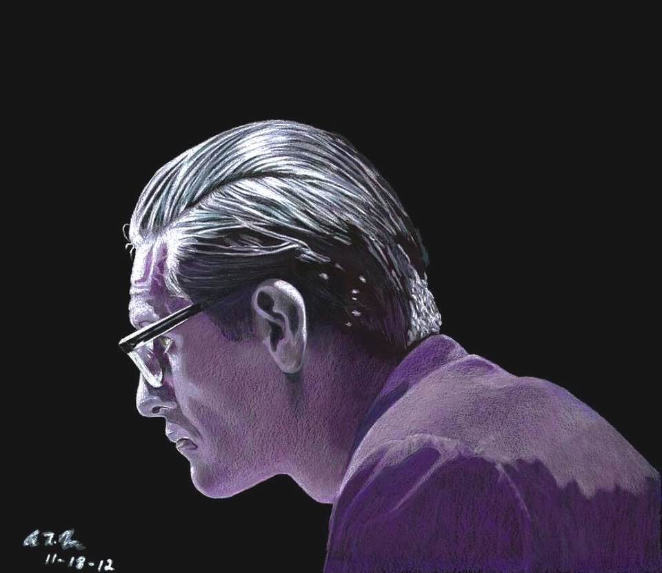 Bill Evans portrait in Prismacolor on black art board