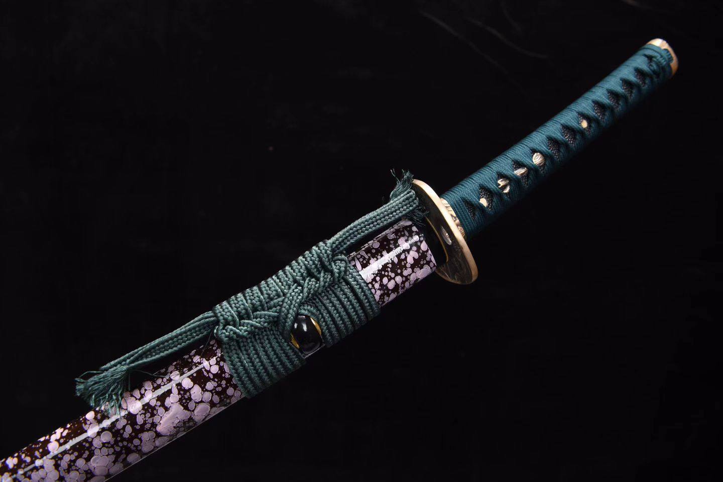 新款手工長款26吋T10鋼三色研武士刀—柳春打刀劍裝：純銅仿古鞘：青皮木