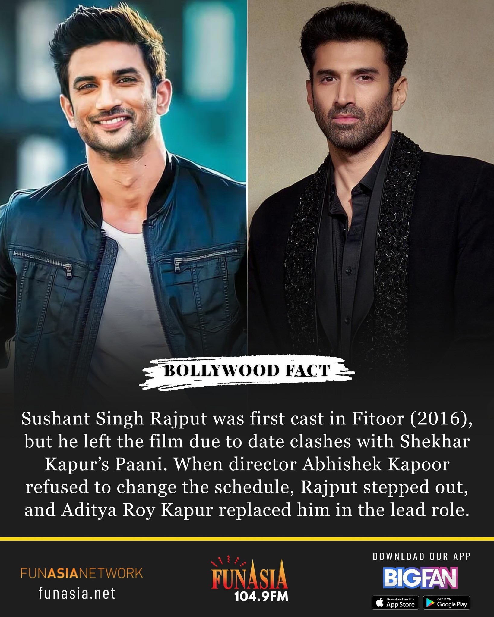 FunAsiA - Bollywood Fact Sushant Singh Rajput was replaced by Aditya ...