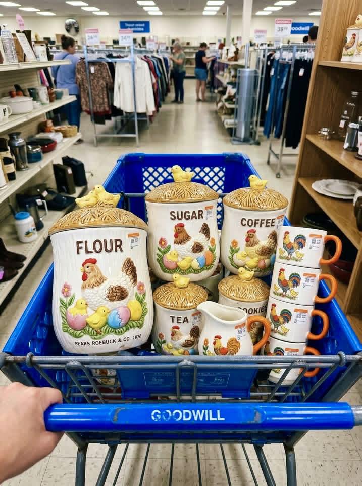 Found this set of 1976 Sears and Roebuck chicken canisters at my