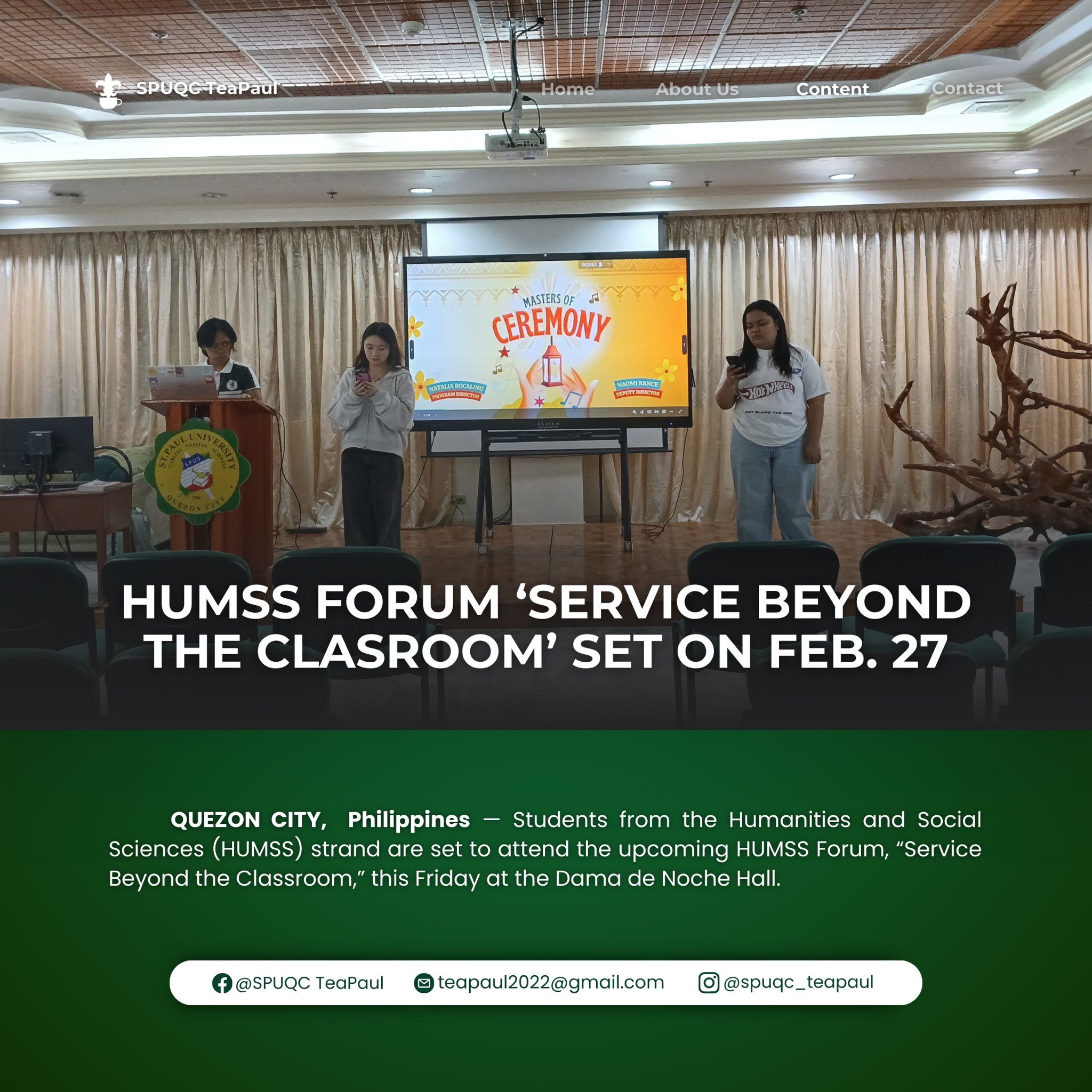 SPUQC TeaPaul - 𝗝𝗨𝗦𝗧 𝗜𝗡 | HUMSS Forum ‘Service Beyond the... | Facebook