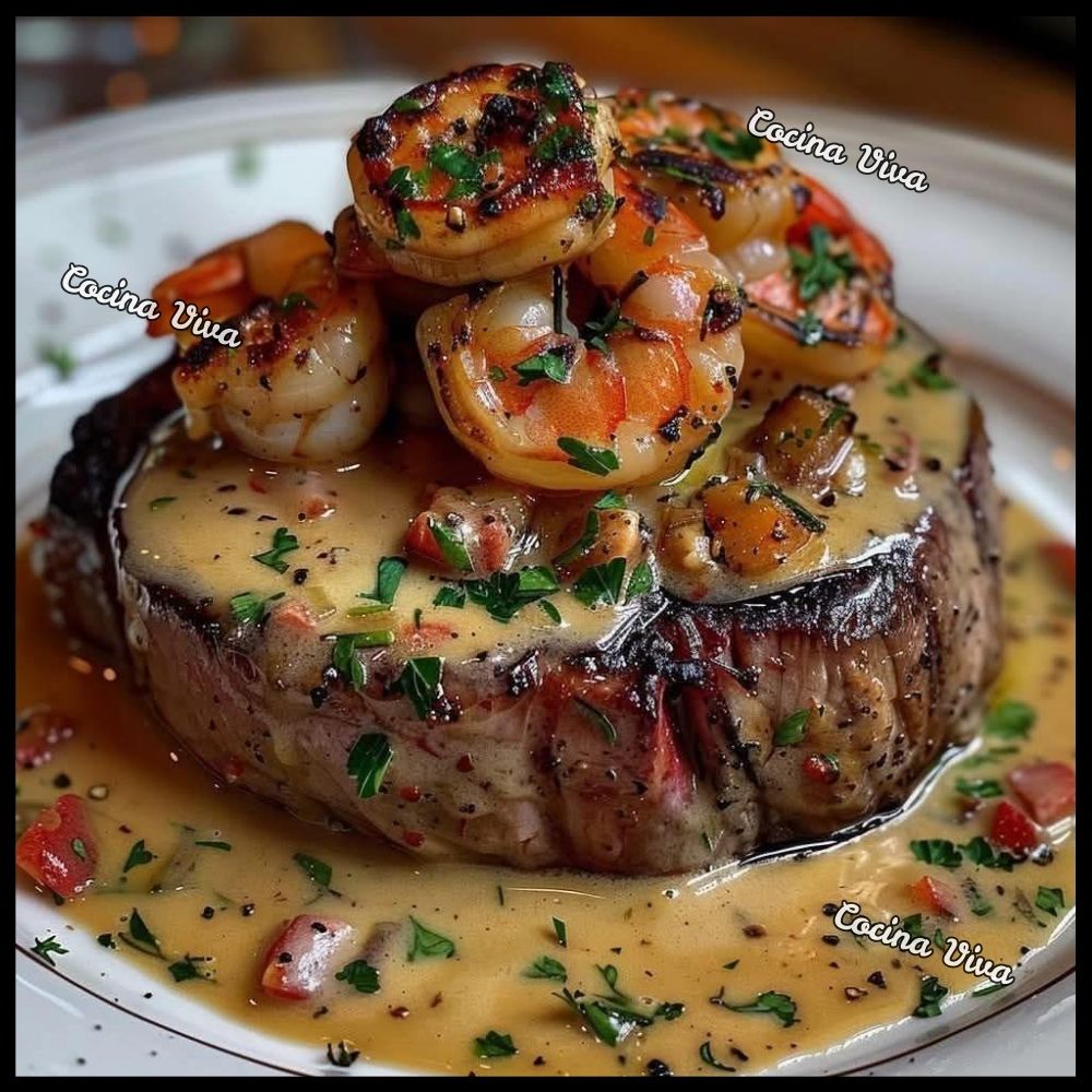 Cocina - Filete de Res con Camarones al Ajillo 🥩🍤 Ingredientes: Filete ...