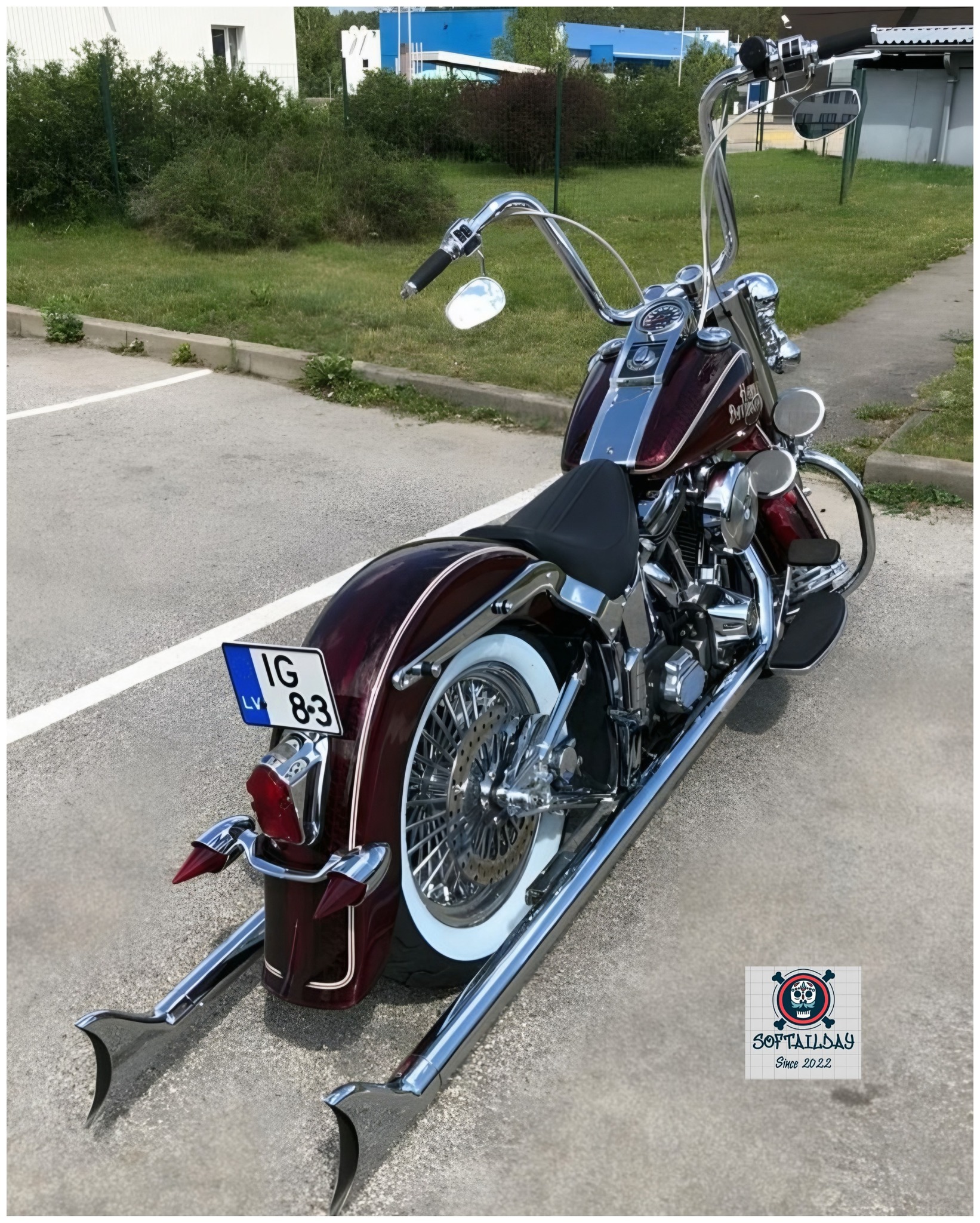 Softail - Deep burgundy beauty with fishtail flair 🍷🔥 Ready to rumble ...