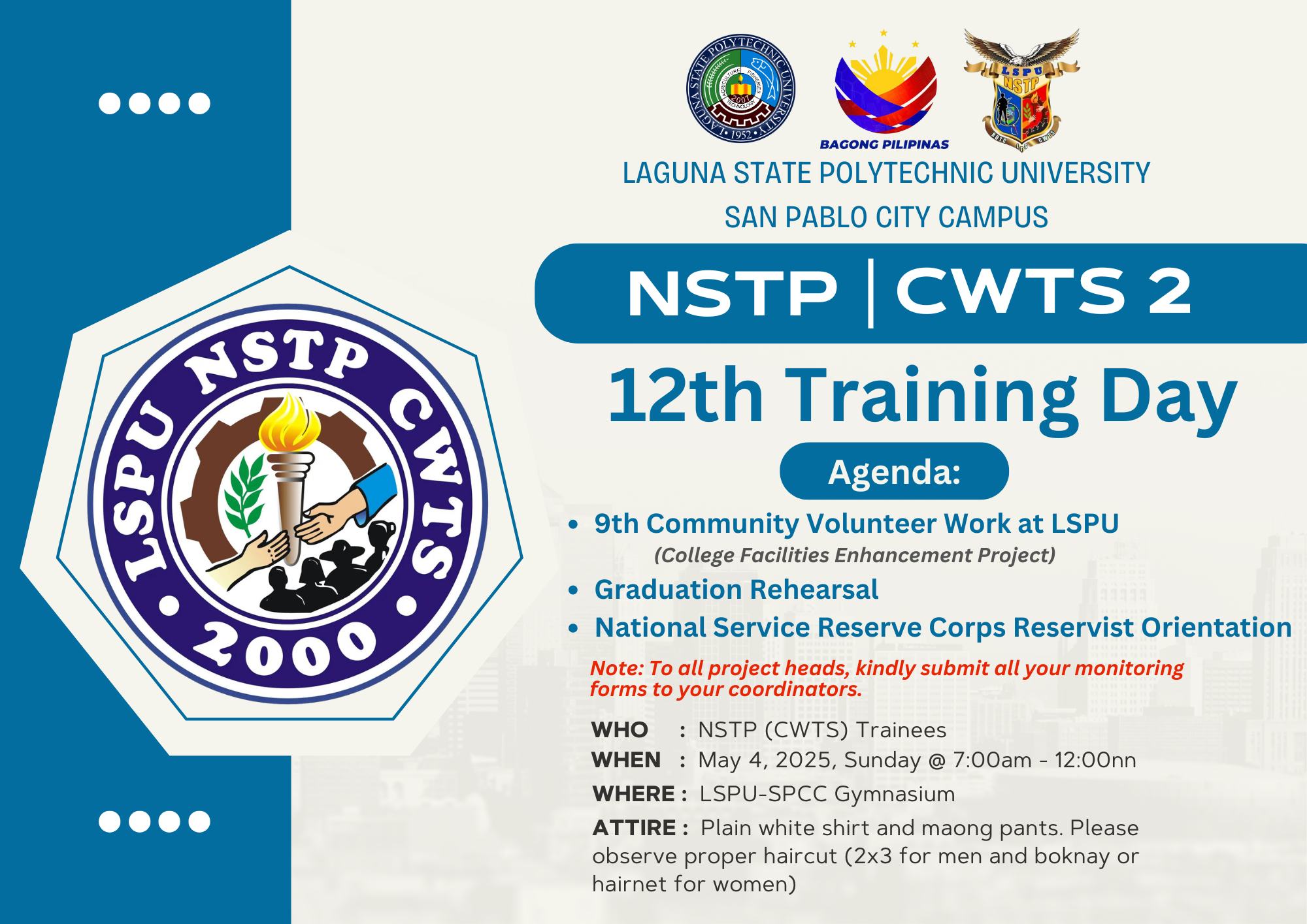 LSPU SPCC CWTS - ANNOUNCEMENT | CWTS 📣 Attention to all... | Facebook