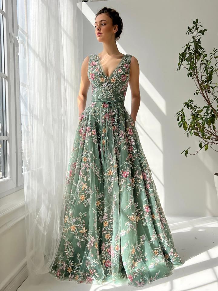 open lace back dress Foliage Royal Gown Teuta Matoshi