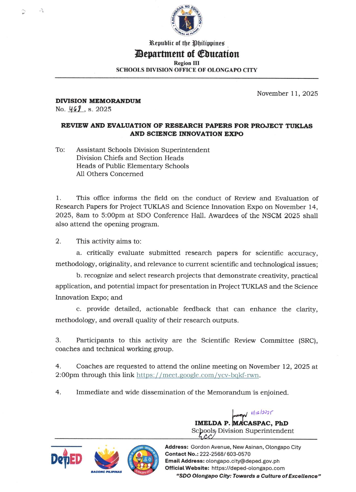 DepEd - DM No. 468, s. 2025 - REVIEW AND EVALUATION OF RESEARCH PAPERS ...