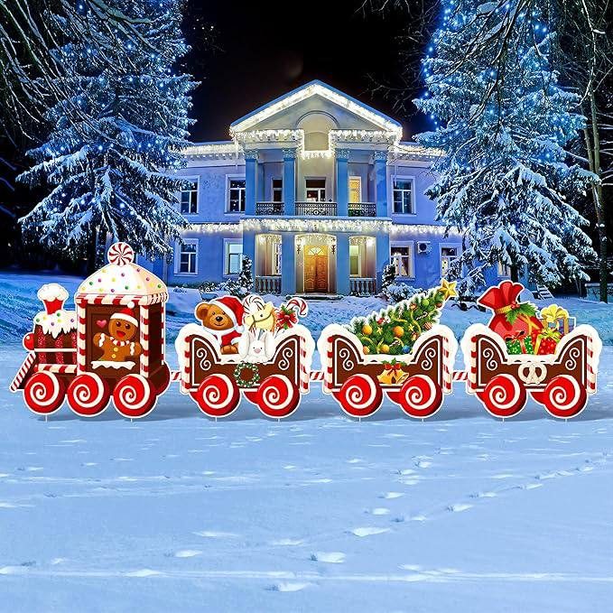 Skylety Christmas Peppermint Candy Outdoor Decorations – 44" Yard Stakes With LED String Lights – 2 Sets For Lawn, Garden, Front Door