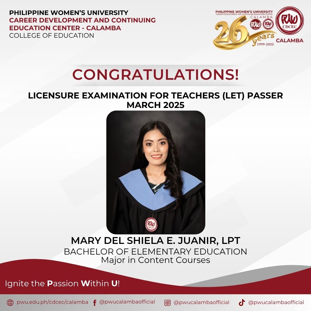 PWU - Congratulations to Mary Del Shiela E. Juanir, LPT! We are ...