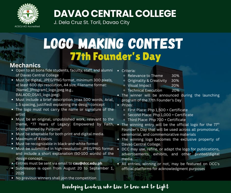 Davao - CALL FOR SUBMISSION Logo Making Contest 77th Founder's Day ...