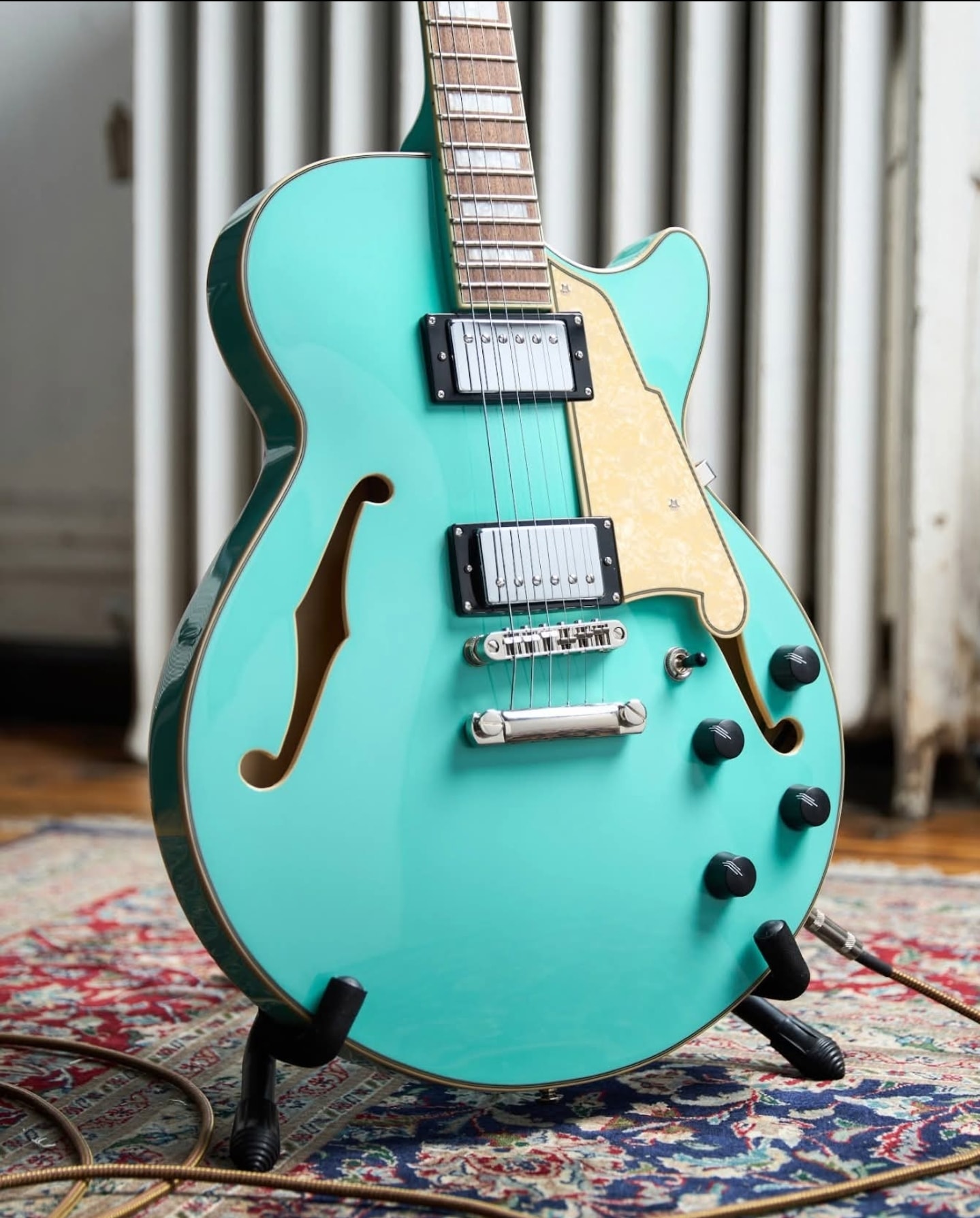 The D'Angelico Guitars Excel Mini DC is a small-body semi-hollow