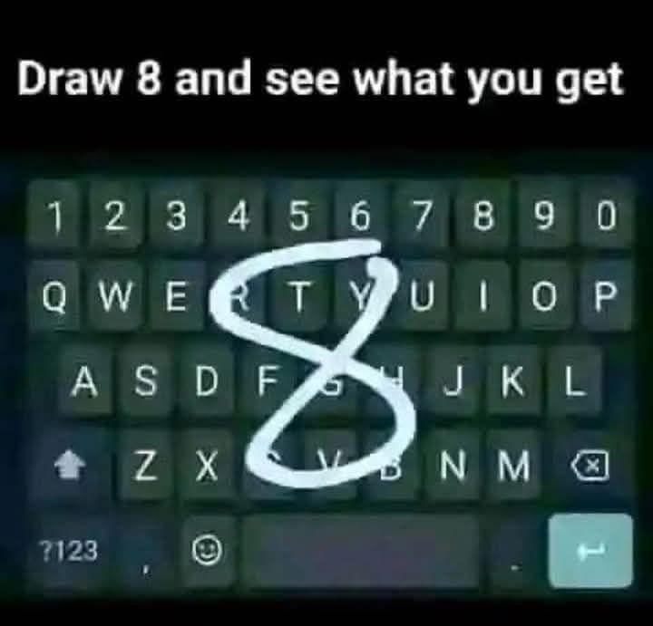 Draw 8 and see what you get 123456789 6 QWE w E T TYUIOP A JKL K