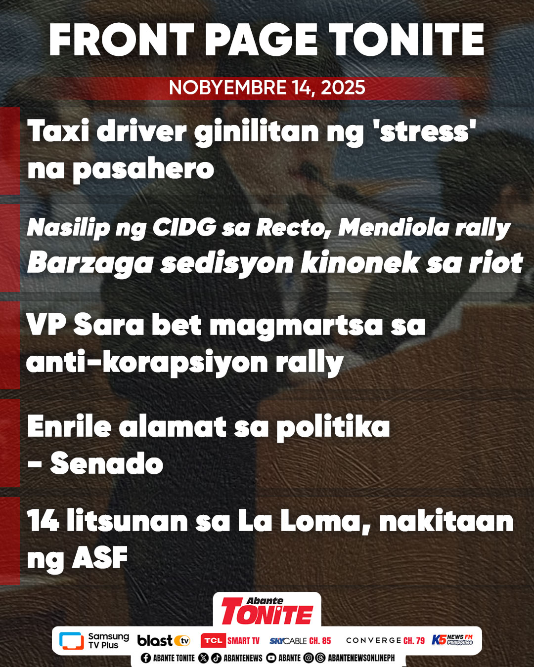 Abante - Mga headline sa Abante Tonite ngayong Nobyembre 14, 2025 ...