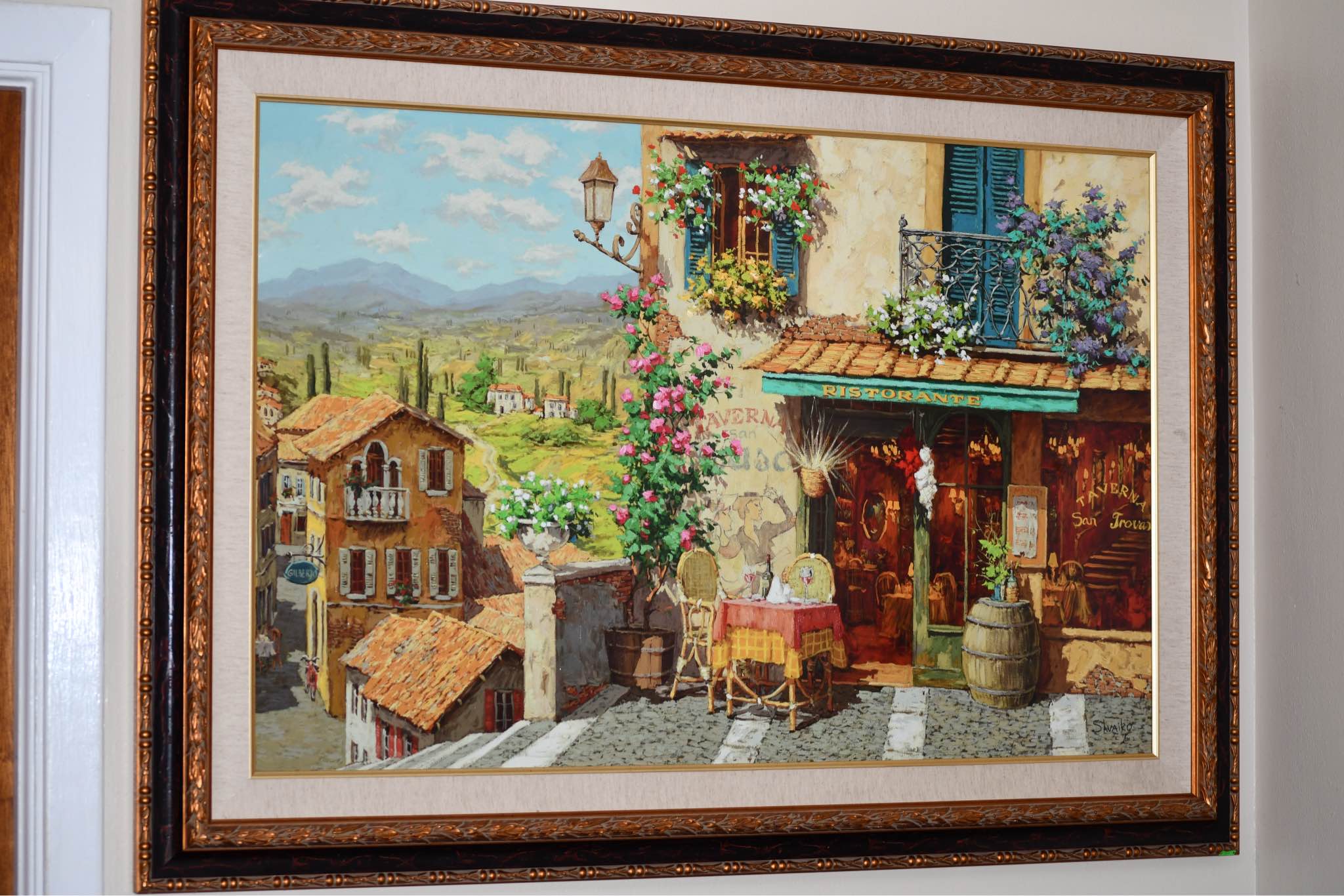 Viktor Shvaiko Limited Edition Framed Italian Café Painting – 77