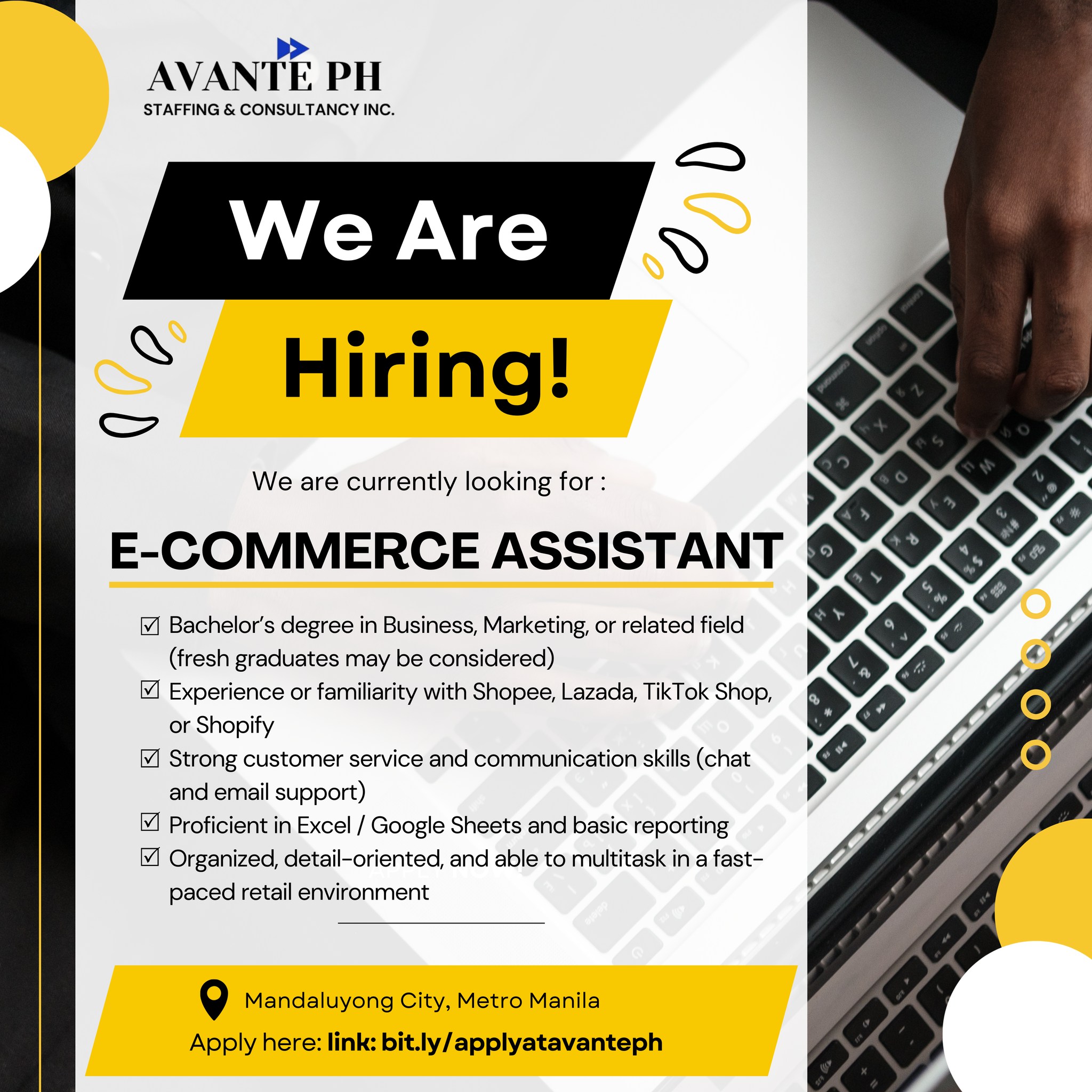 Avanteph - 🚨 𝐖𝐄 𝐀𝐑𝐄 𝐇𝐈𝐑𝐈𝐍𝐆: 𝐄-𝐂𝐎𝐌𝐌𝐄𝐑𝐂𝐄 𝐀𝐒𝐒𝐈𝐒𝐓𝐀𝐍𝐓 🚨 Join a fast-growing ...