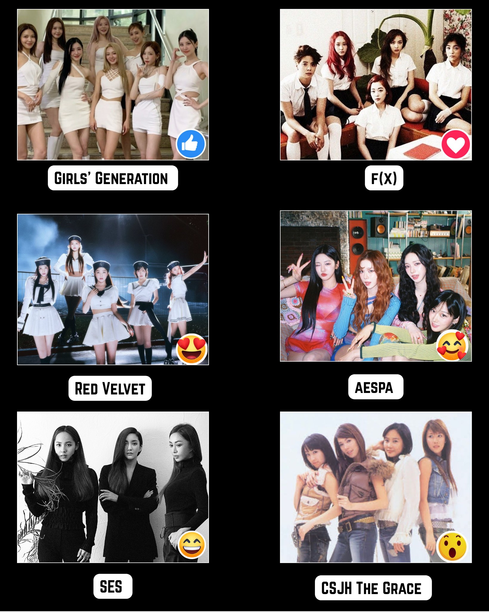 Girls' Generation👍// f(x)❤️// Red Velvet😍// aespa🥰// SES