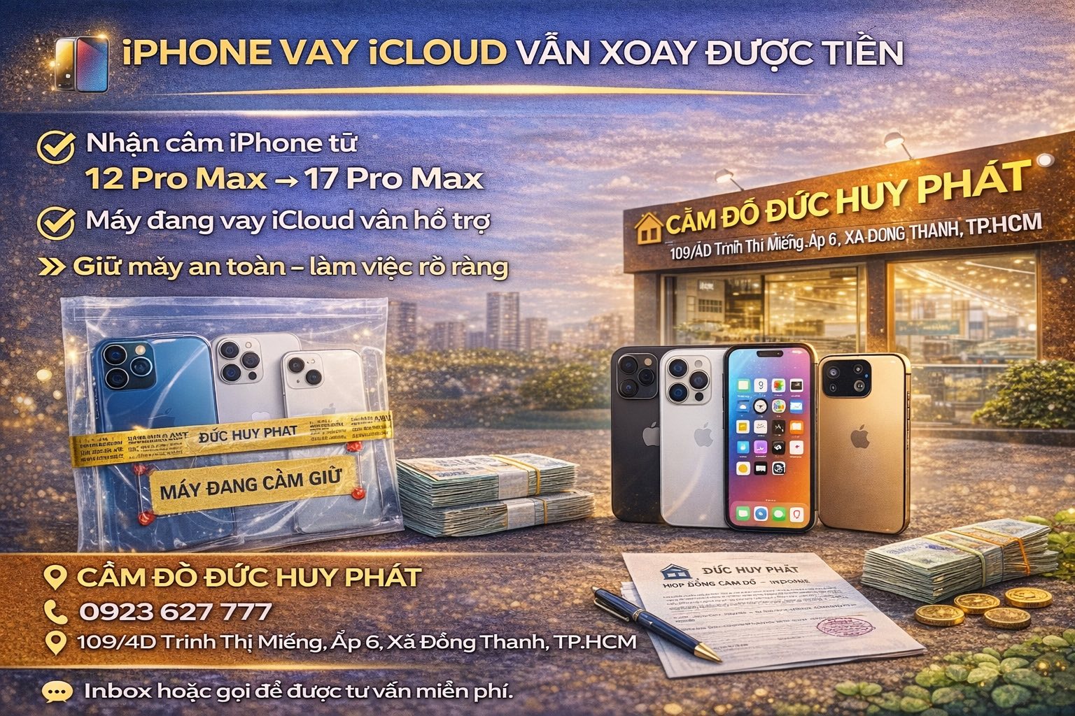 DỊCH VỤ VAY ICLOUD HÓC MÔN NHẬN CẦM IPHONE TỪ 12 PRO MAX ĐẾN 17 PRO MAX