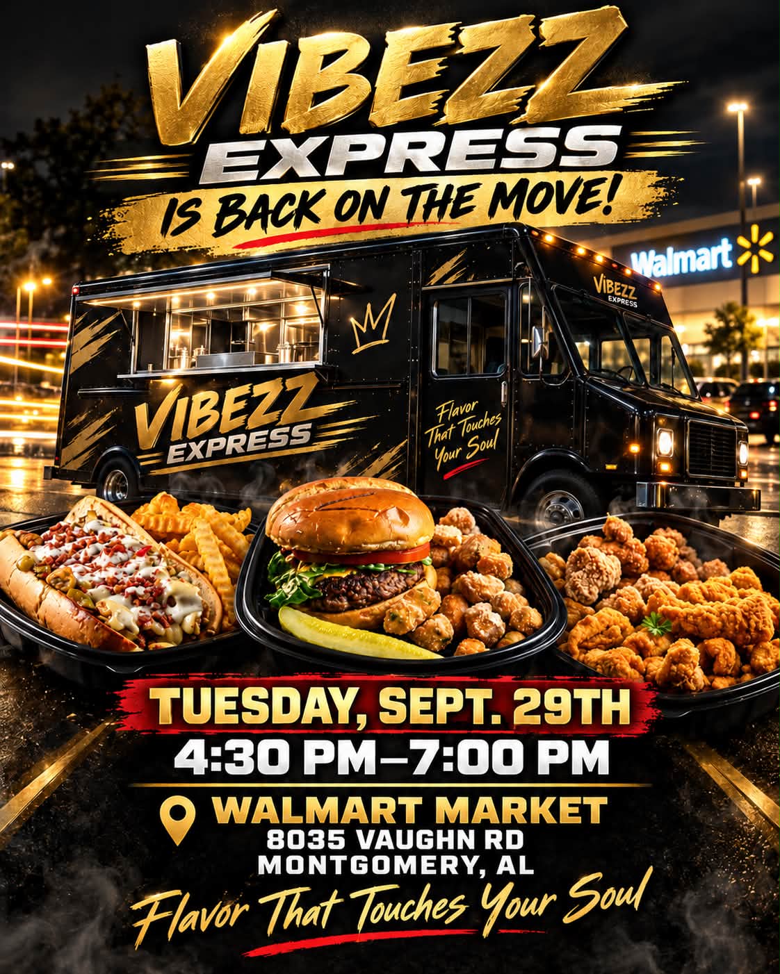 Vibez Express food truck schedule at Walmart Market | Montgomery, AL