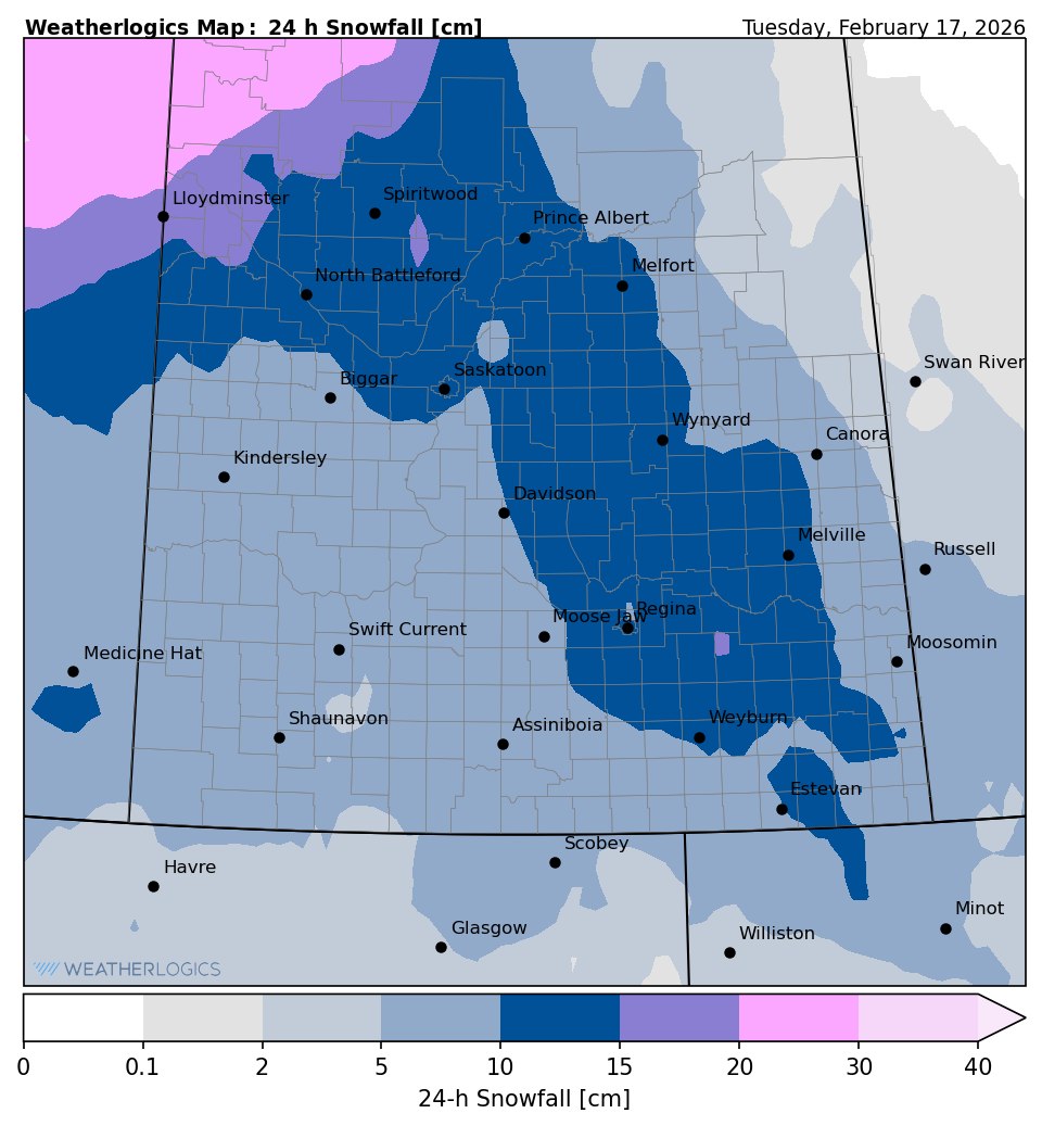 Saskatchewan - Here is our snow forecast map for tomorrow - Tuesday ...