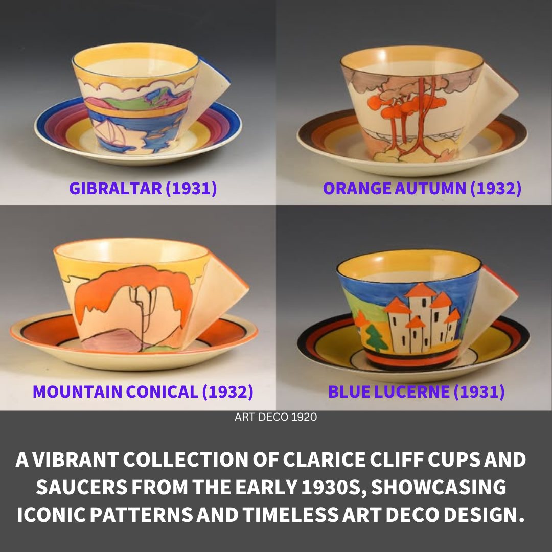 英国 クラリス・クリフ作のコーヒーセット 英国 クラリス・クリフ作の