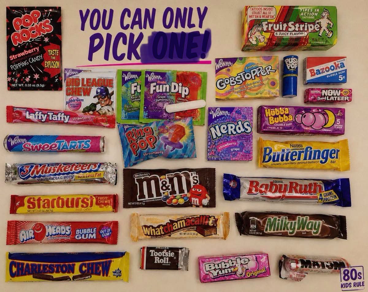 Picking three favorite candies from 23 options