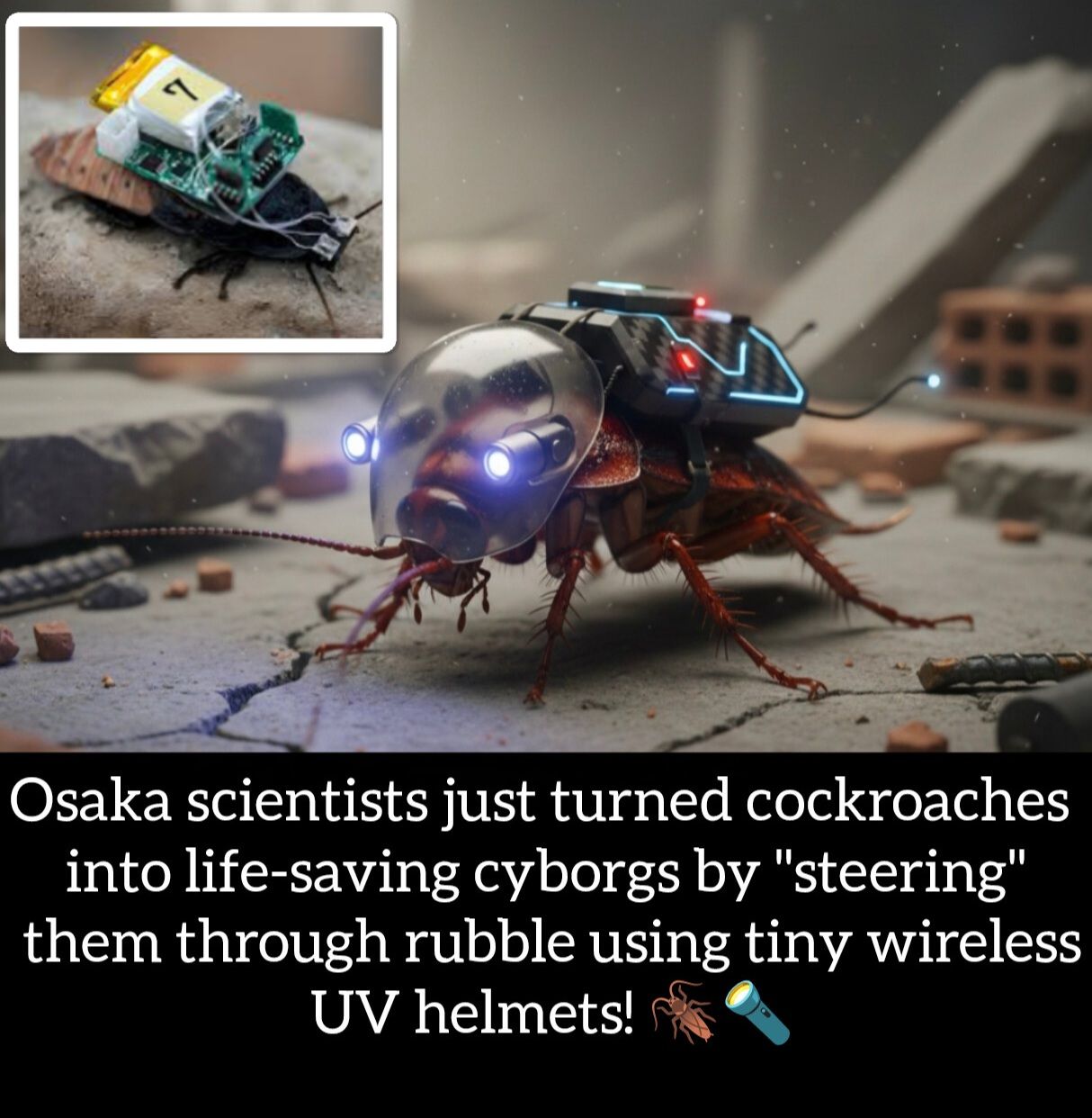 Science - MEET THE SCI-FI RESCUE CREW: Cyborg Roaches with UV Helmets ...