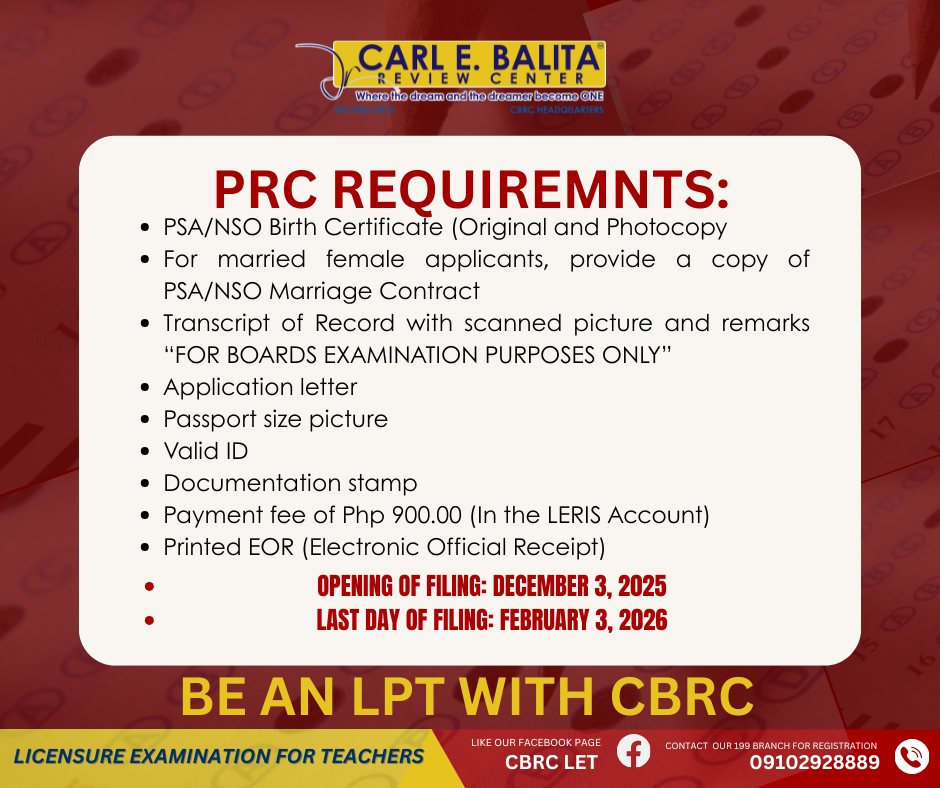 CBRC - Requirements secured, dreams activated! Your LET journey starts ...