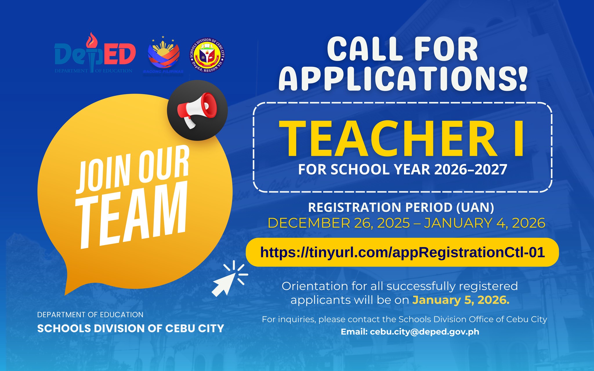 DepEd - Call for Application for Teacher 1 Position Register at https ...