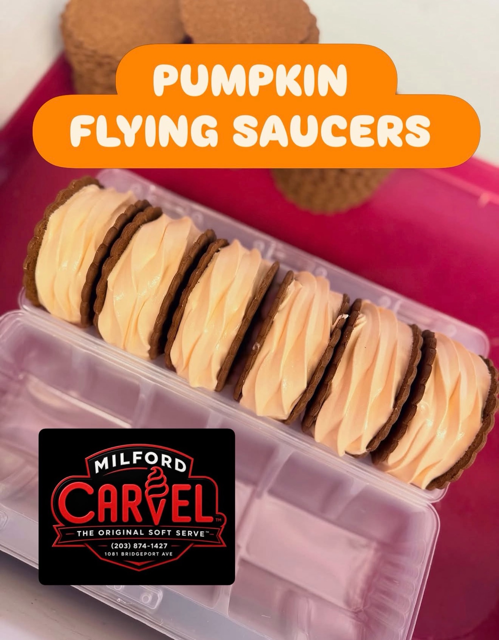 Pumpkin flying saucers at Milford Carvel
