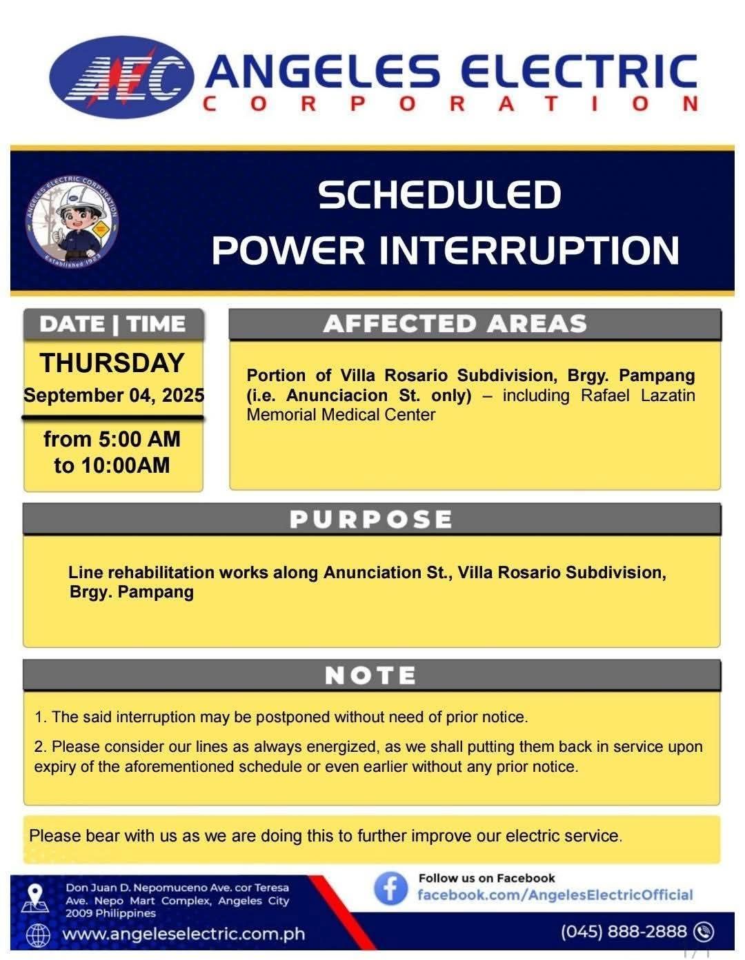 Barangay - ⚡📢 SCHEDULED POWER INTERRUPTION 📢⚡ Angeles Electric ...