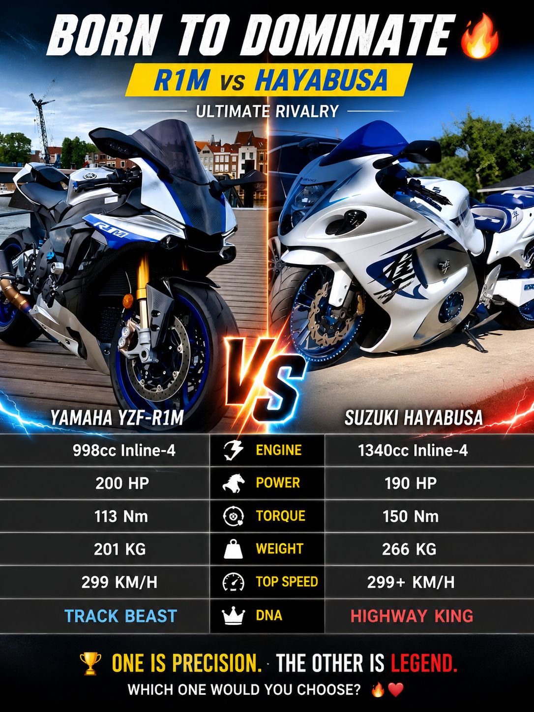 ジョニー Which bike is better: Yamaha R1M or Suzuki Hayabusa?