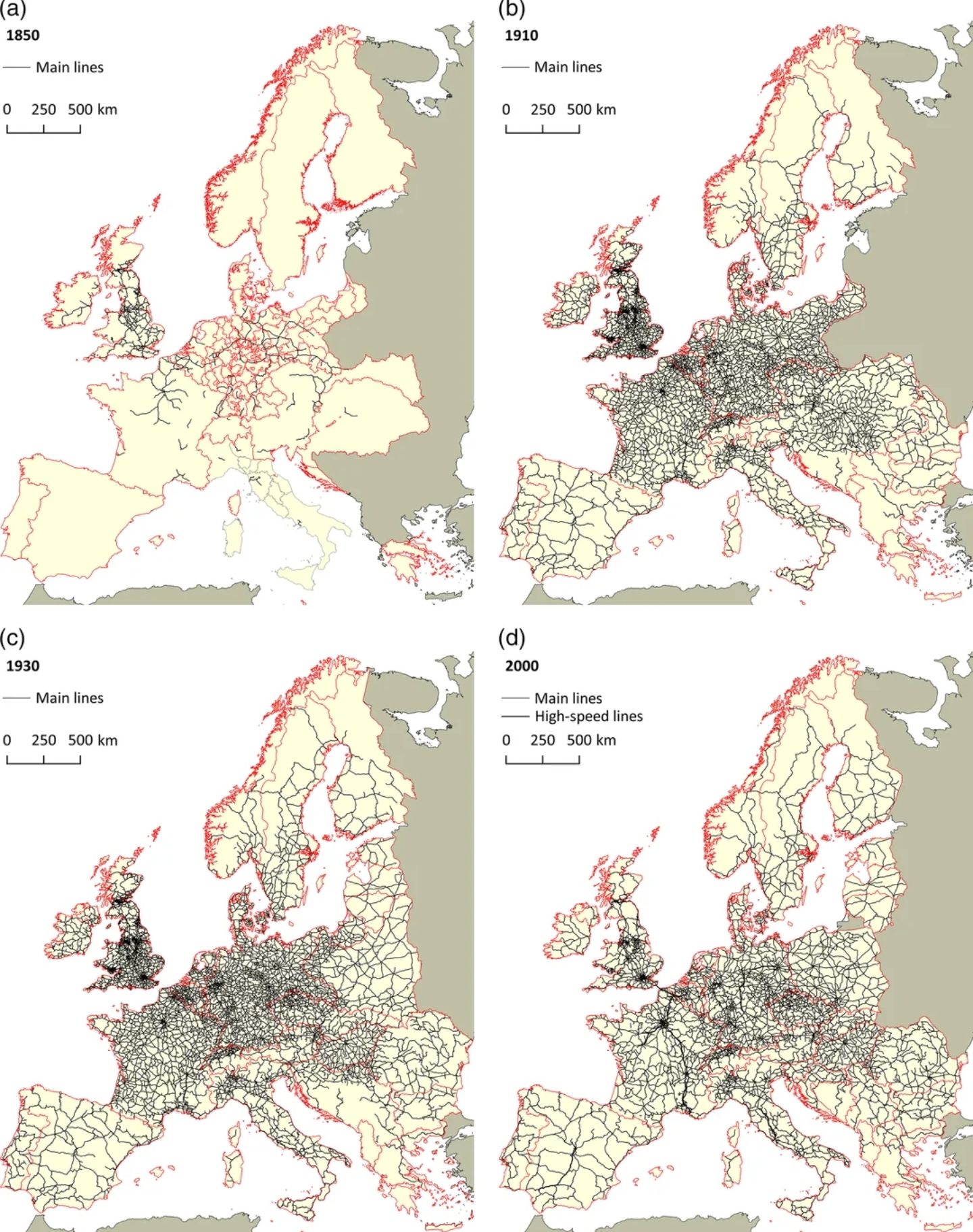 Maps - Main railway lines in Europe in 1850, 1910, 1930 and 2000 | Facebook