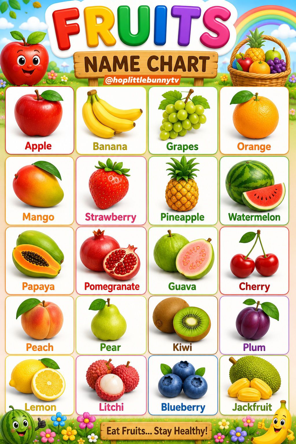 A to Z fruits chart for kids