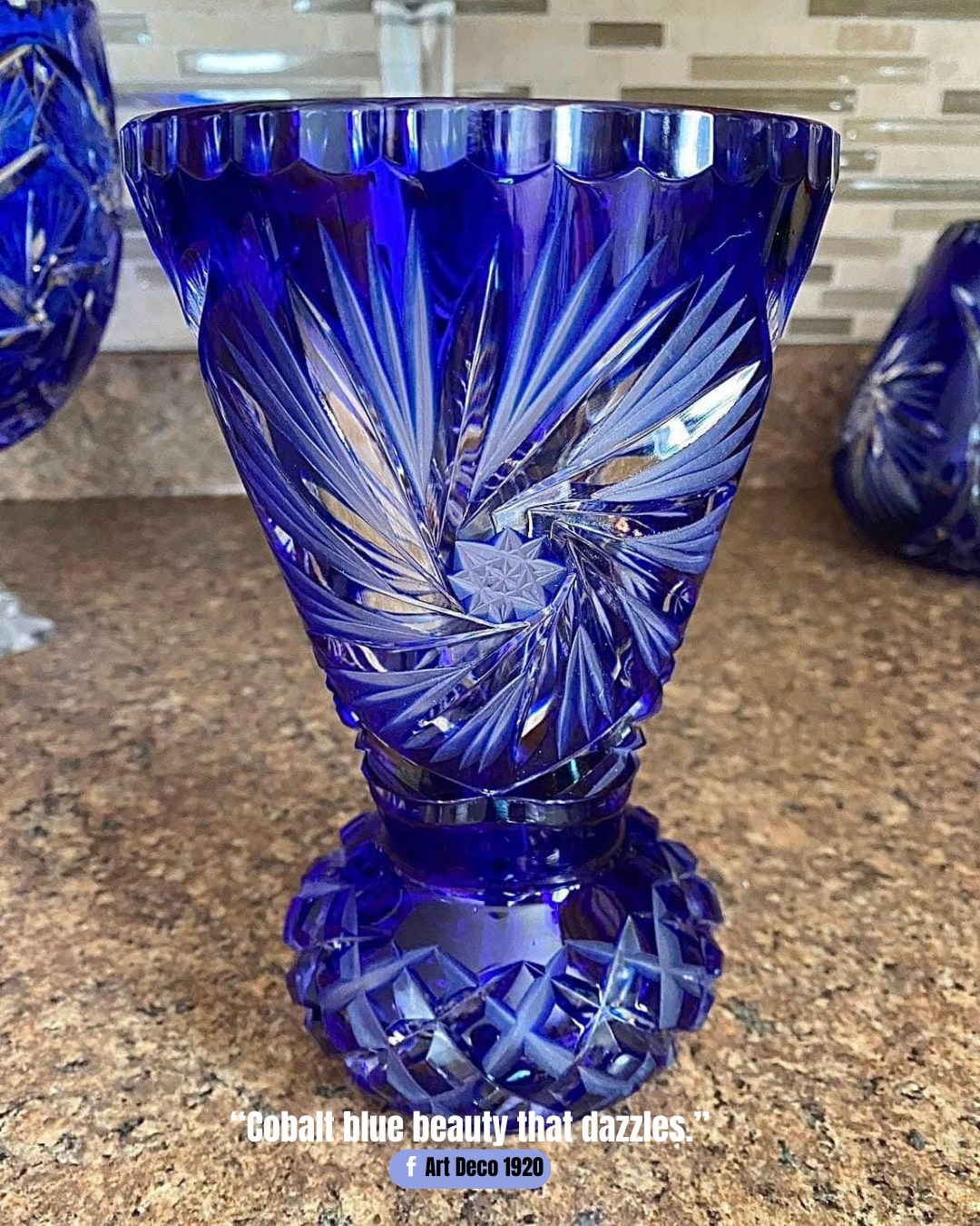Vintage Czech cobalt blue crystal vase